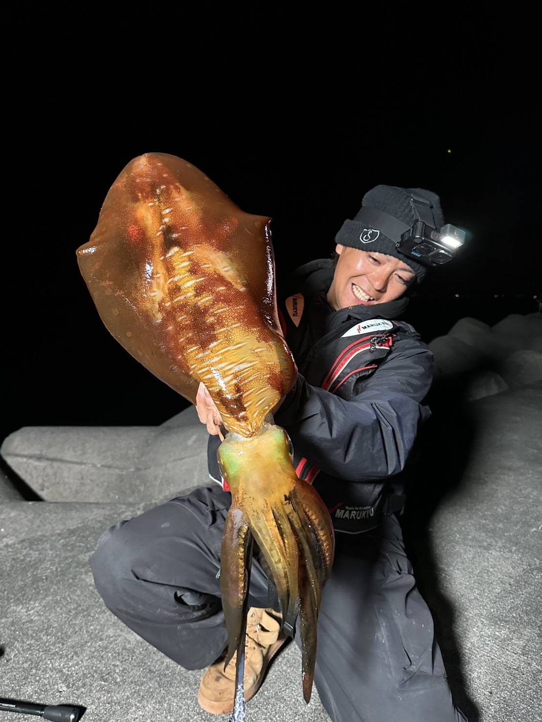 つーばーさんと釣り上げたイカ